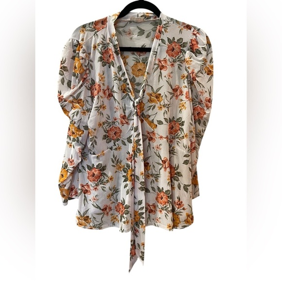 Ember Women's Ivory Floral Sheer Pullover Long Sleeve Blouse Shirt Size: XL - Picture 1 of 9